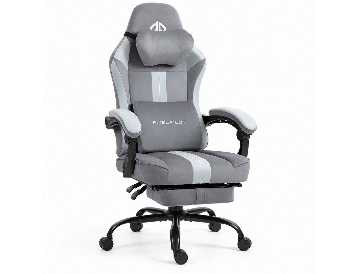 PixelPilot Gaming-Stuhl Ergonomischer Gaming-Stuhl, breite Sitzfläche, Fußstütze, bis 150 kg (Einzelartikel), Ergonomisch, atmungsaktiv, breite Sitzfläche, Rück – Bild 2 von 5