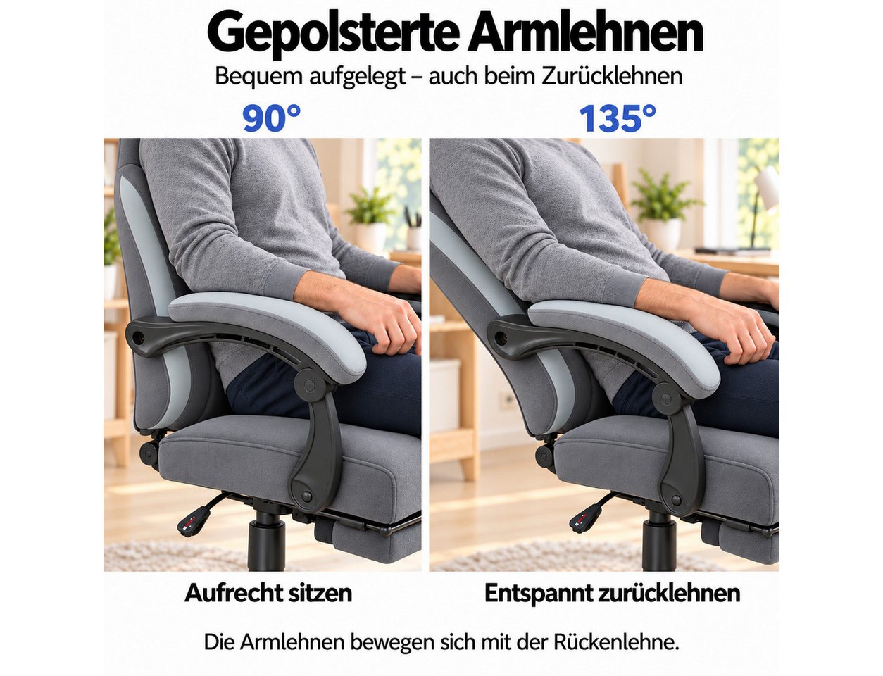 PixelPilot Gaming-Stuhl Ergonomischer Gaming-Stuhl, breite Sitzfläche, Fußstütze, bis 150 kg (Einzelartikel), Ergonomisch, atmungsaktiv, breite Sitzfläche, Rück – Bild 5 von 5