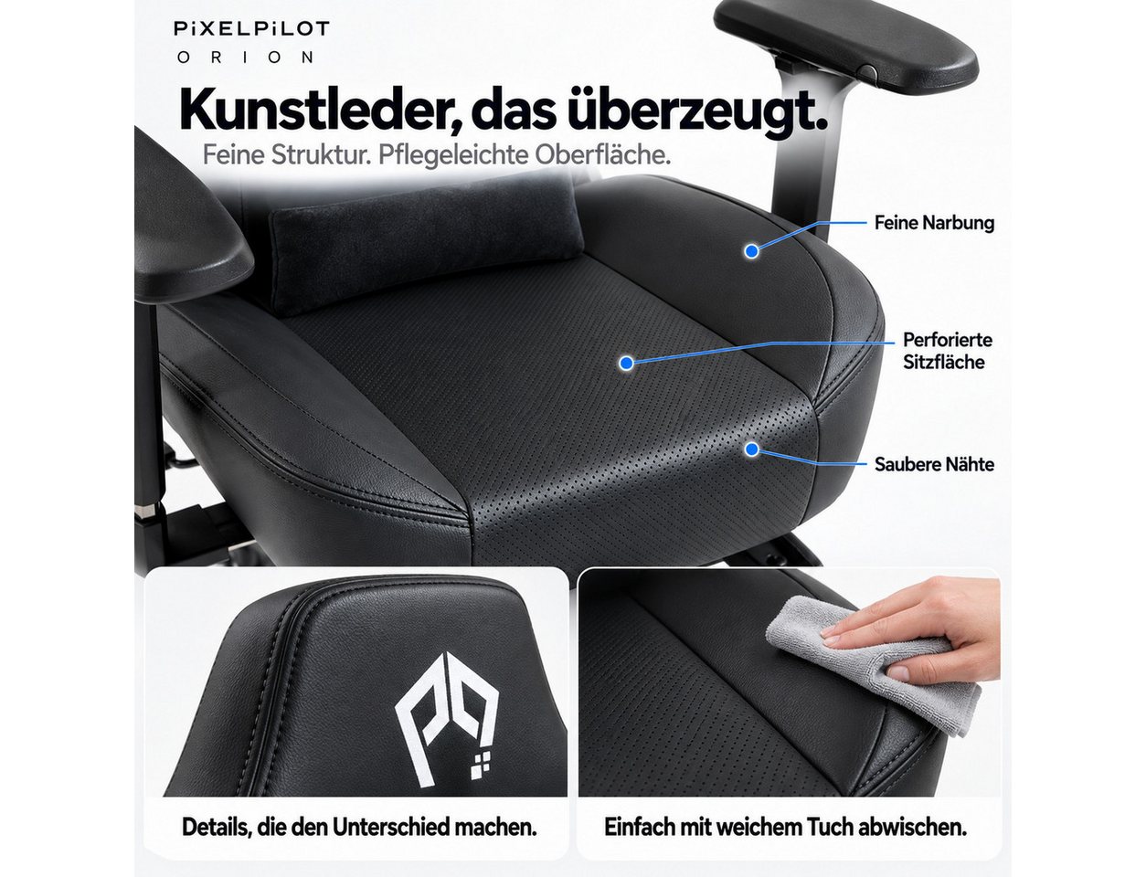 PixelPilot Gaming-Stuhl Ergonomischer Gaming-Stuhl mit 4D-Armlehnen, Taschenfedern & Fußstütze (Einzelartikel), 4D-Armlehnen, Taschenfederkern, ausziehbare Fußs – Bild 5 von 5