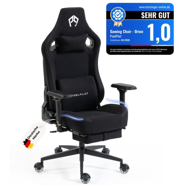 PixelPilot Gaming-Stuhl Ergonomischer Gaming-Stuhl mit 4D-Armlehnen, Taschenfedern & Fußstütze (Einzelartikel), 4D-Armlehnen, Taschenfederkern, ausziehbare Fußs