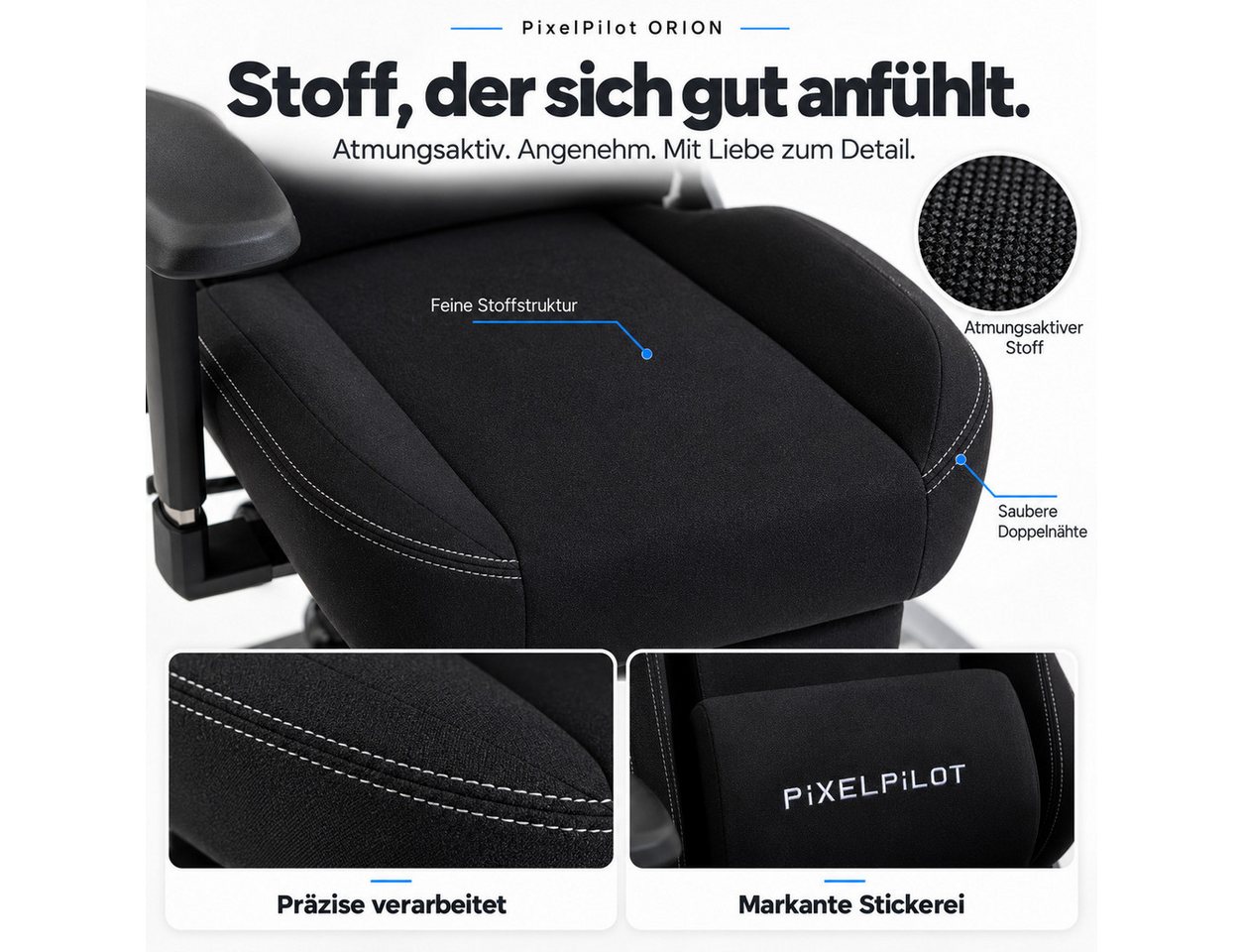 PixelPilot Gaming-Stuhl Ergonomischer Gaming-Stuhl mit 4D-Armlehnen, Taschenfedern & Fußstütze (Einzelartikel), 4D-Armlehnen, Taschenfederkern, ausziehbare Fußs – Bild 3 von 5