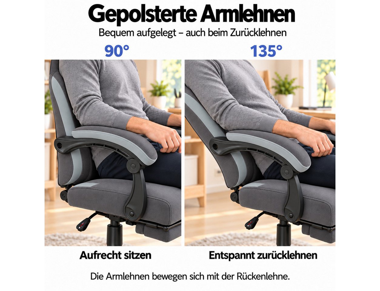 PixelPilot Gaming-Stuhl Ergonomischer Gaming-Stuhl, breite Sitzfläche, Fußstütze, bis 150 kg (Einzelartikel), Ergonomisch, atmungsaktiv, breite Sitzfläche, Rück – Bild 5 von 5