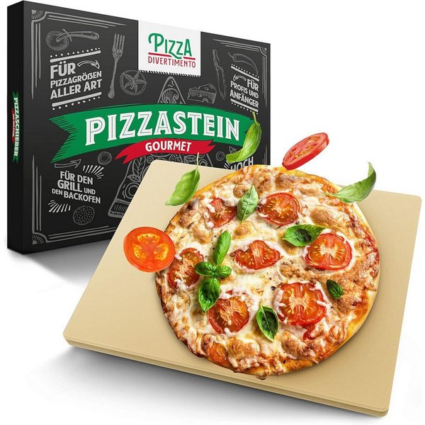Pizza Divertimento Pizzastein Einzeln oder als Set - Für Backofen & Grill, (Cordierit-Stein - Optional mit Pizzaschieber, Schneider & Rezept-E-Book), Bis 900 Gr