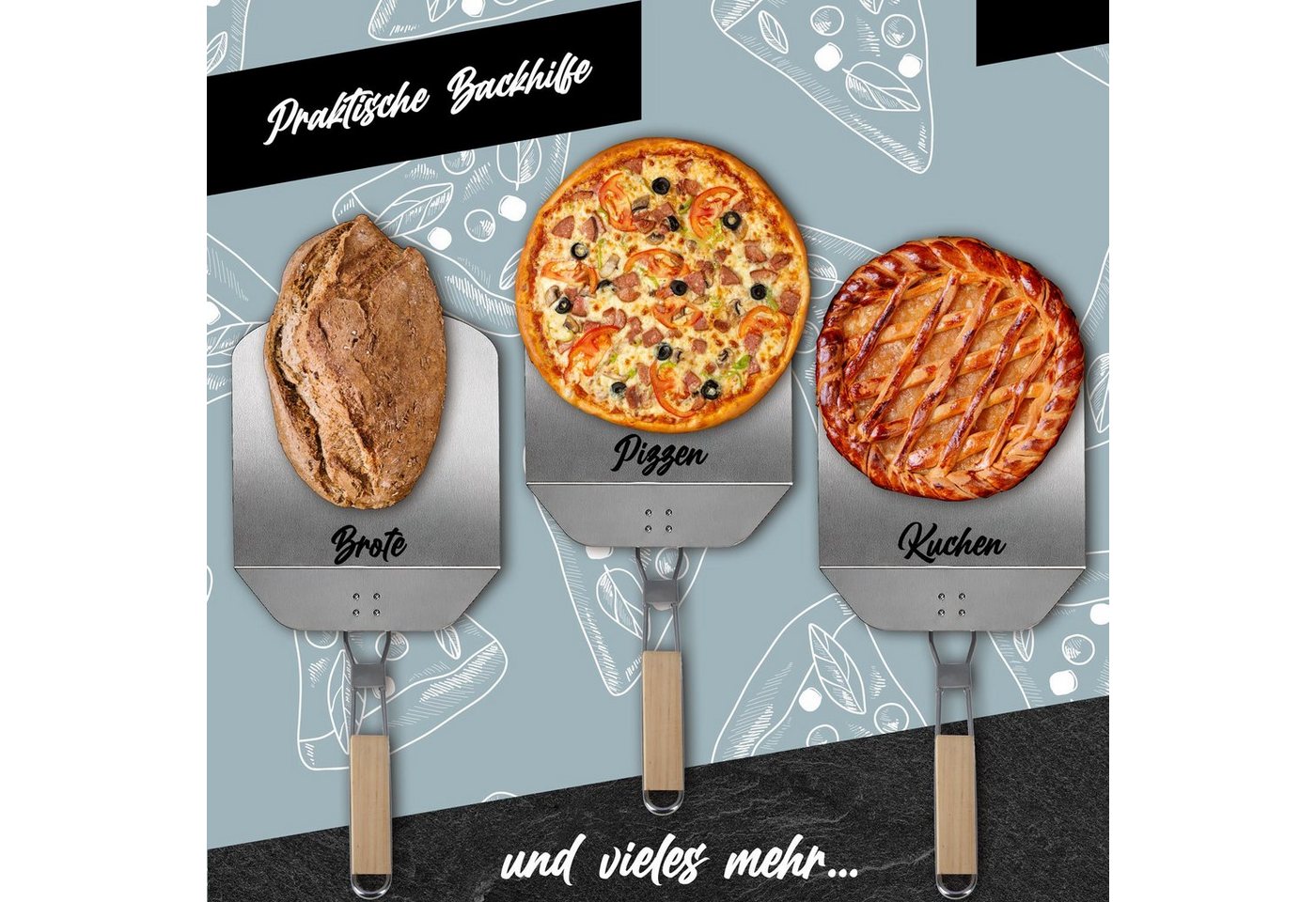 Dimono Pizzaschieber DIMONO Antihaft Pizzaschieber mit Holzgriff - Metall Pizzaheber, XXL – Bild 3 von 5