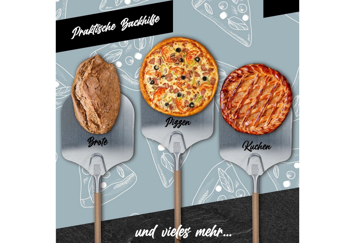 Dimono Pizzaschieber DIMONO Antihaft Pizzaschieber mit Holzgriff - Metall Pizzaheber, XXL – Bild 3 von 5