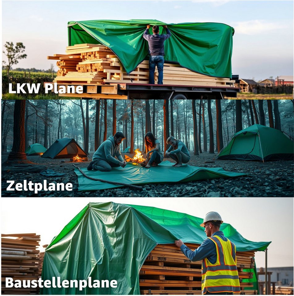 PlaneEasy.® Schutzplane Gewebeplane aus PE, grün, 200 g/m², mit Metallösen (Packung, Abdeckplane mit Ösen), wasserdichte Outdoor-Abdeckung, 2x2m – Bild 4 von 5