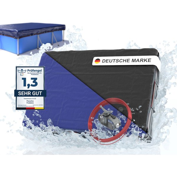 Planenfux® Pool-Abdeckplane Winterabdeckung rechteckig UV-beständig PE (Poolplane mit Stahlseil, inkl. Seilspanner), 200 g/m² wetterfest