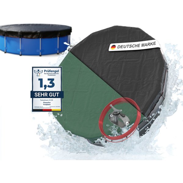 Planenfux® Pool-Abdeckplane Winterabdeckung rund UV-beständig PE (Poolplane mit Stahlseil, inkl. Seilspanner), beidseitig 200 g/m² wetterfest