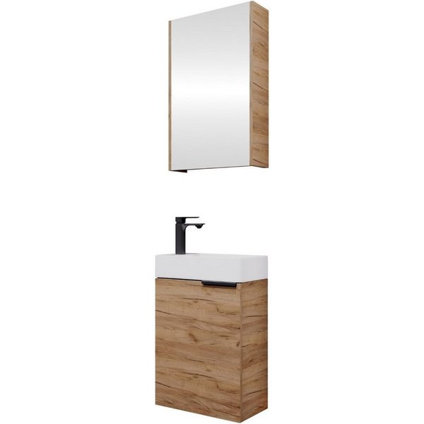 Planetmöbel Badmöbel-Set Badmöbel-Set, (Waschbecken mit Unterschrank, 3-St., Spiegelschrank Bad), Badmöbel, Breite 40 cm, Soft-Close-Funktion