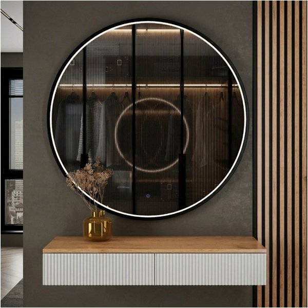 Planetmöbel Konsolentisch AMYRA Flurtisch 100 cm, VELUNA Spiegel mit Beleuchtung 60 - 100 cm (Konsolentisch 100 cm, inkl. Spiegel mit Beleuchtung rund 100x100 c