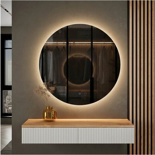 Planetmöbel Konsolentisch AMYRA Flurtisch 100 cm, NOVA Spiegel mit Beleuchtung 60 - 100 cm (Konsolentisch 100 cm, inkl. Spiegel mit Beleuchtung rund 80x80 cm), 