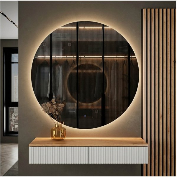 Planetmöbel Konsolentisch AMYRA Flurtisch 100 cm, NOVA Spiegel mit Beleuchtung 60 - 100 cm (Konsolentisch 100 cm, inkl. Spiegel mit Beleuchtung rund 100x100 cm)