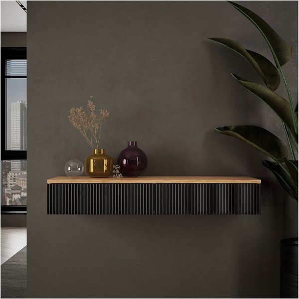 Planetmöbel Konsolentisch AMYRA Flurtisch mit Schublade (Wandmontage, 100 x 16 x 35 cm, 1-St., Gold Eiche - Schwarz), Wand-Konsole für Garderobe, Flur und Schmi