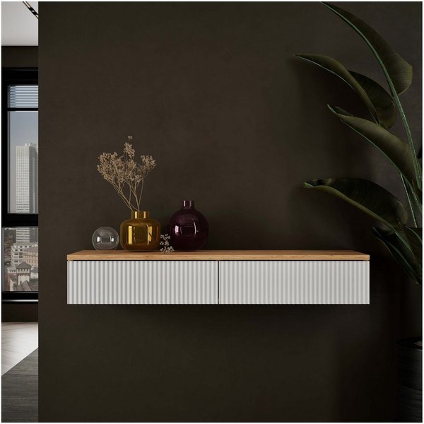 Planetmöbel Konsolentisch AMYRA Flurtisch mit Schublade (Wandmontage, 100 x 16 x 35 cm, 1-St., Gold Eiche - Weiß), Wand-Konsole für Garderobe, Flur und Schminkt