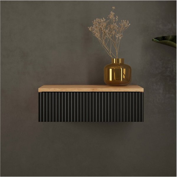 Planetmöbel Konsolentisch AMYRA (Wandmontage, 50 x 16 x 35 cm, 1-St., Gold Eiche - Schwarz), Wand-Konsole für Garderobe, Flur und Schminktisch