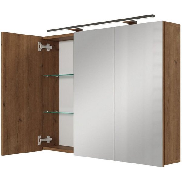 Planetmöbel Spiegelschrank ARIA Badschrank 100 cm mit Beleuchtung & Steckdose, Glaseinlegeböden (Spiegelschrank Bad 100 cm mit Beleuchtung und Steckdose, Badspi