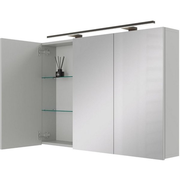Planetmöbel Spiegelschrank ARIA Badschrank 100 cm mit Beleuchtung & Steckdose, Glaseinlegeböden (Spiegelschrank Bad 100 cm mit Beleuchtung und Steckdose, Badspi