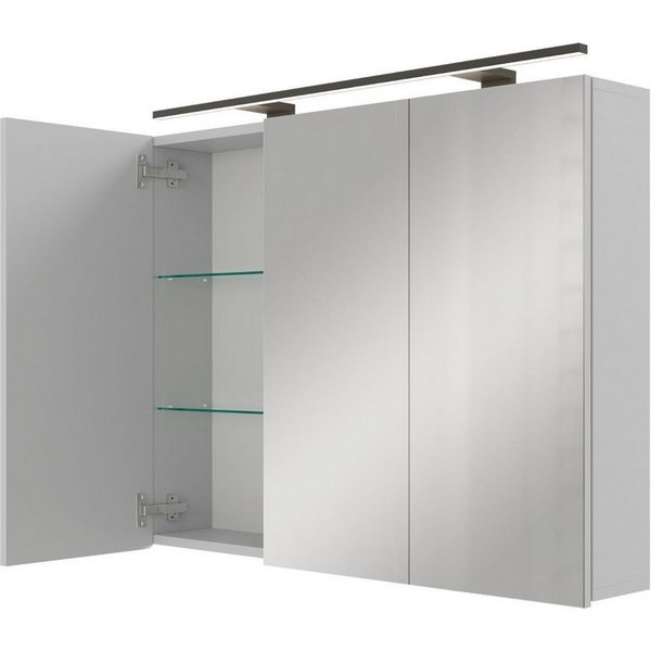 Planetmöbel Spiegelschrank ARIA Badschrank 90 cm mit Beleuchtung & Steckdose (Spiegelschrank Bad mit Beleuchtung 90 x 70 x 16 cm, 3-St., Badspiegelschrank 2-tür