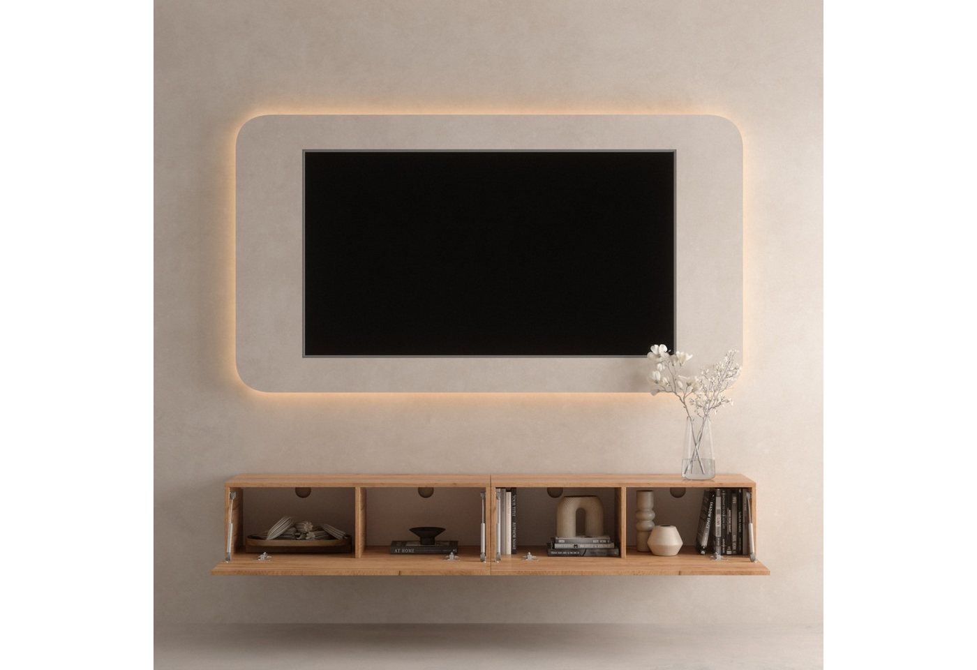 Planetmöbel TV-Schrank West TV-Board, Fernsehtisch 200 cm lang, TV-Lowboard (für Fernseher bis 55 Zoll, TV Schrank viel Stauraum, 2-St., sideboard hängend, Fern – Bild 4 von 5