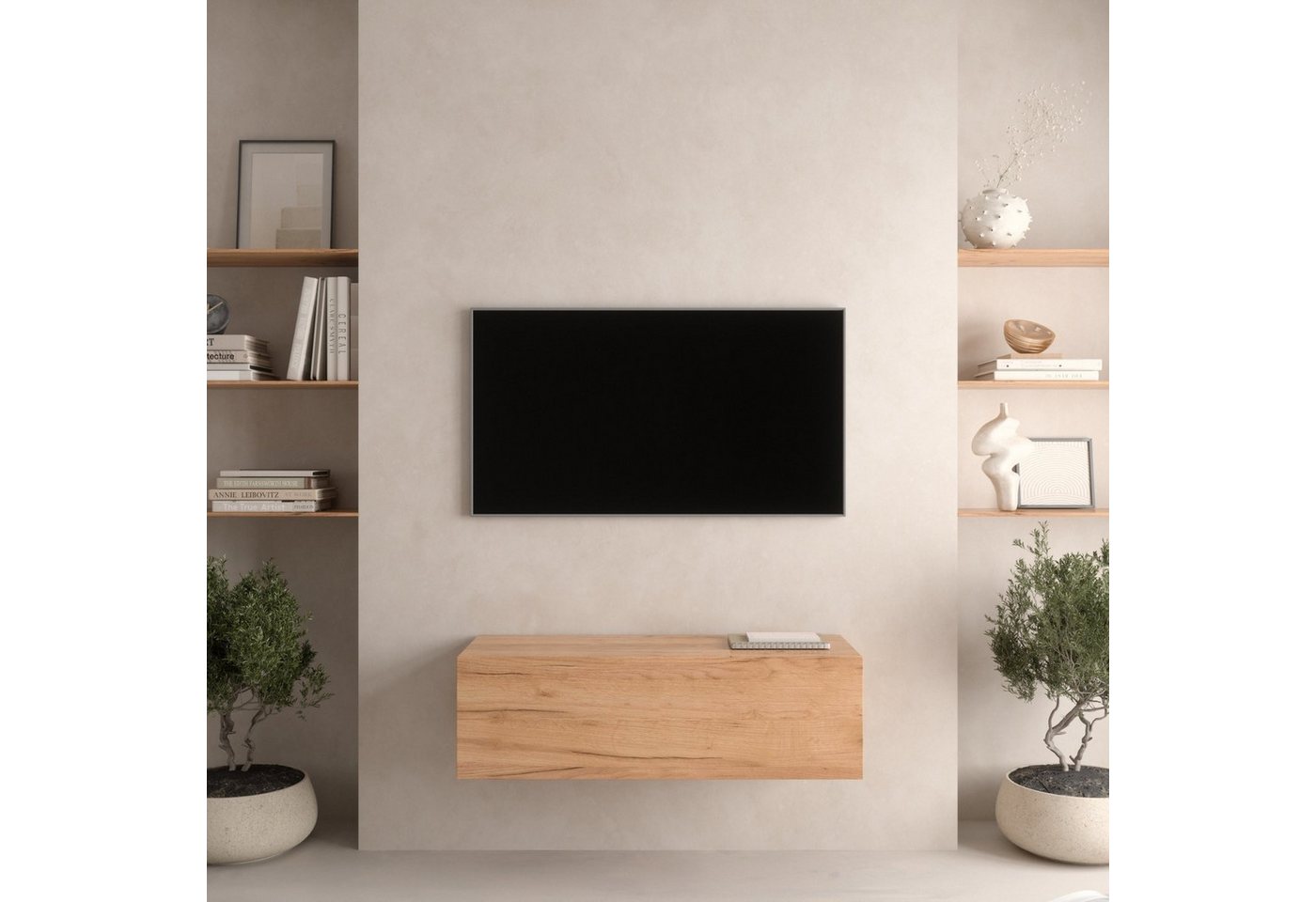 Planetmöbel TV-Schrank West TV-Board, Fernsehtisch 100 cm lang, TV-Lowboard (für Fernseher bis 55 Zoll, TV Schrank viel Stauraum, sideboard hängend, Fernsehschr – Bild 2 von 5