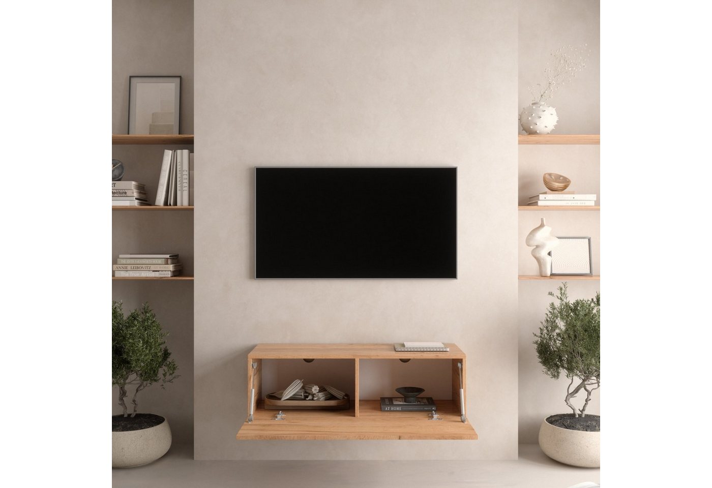 Planetmöbel TV-Schrank West TV-Board, Fernsehtisch 100 cm lang, TV-Lowboard (für Fernseher bis 55 Zoll, TV Schrank viel Stauraum, sideboard hängend, Fernsehschr – Bild 4 von 5
