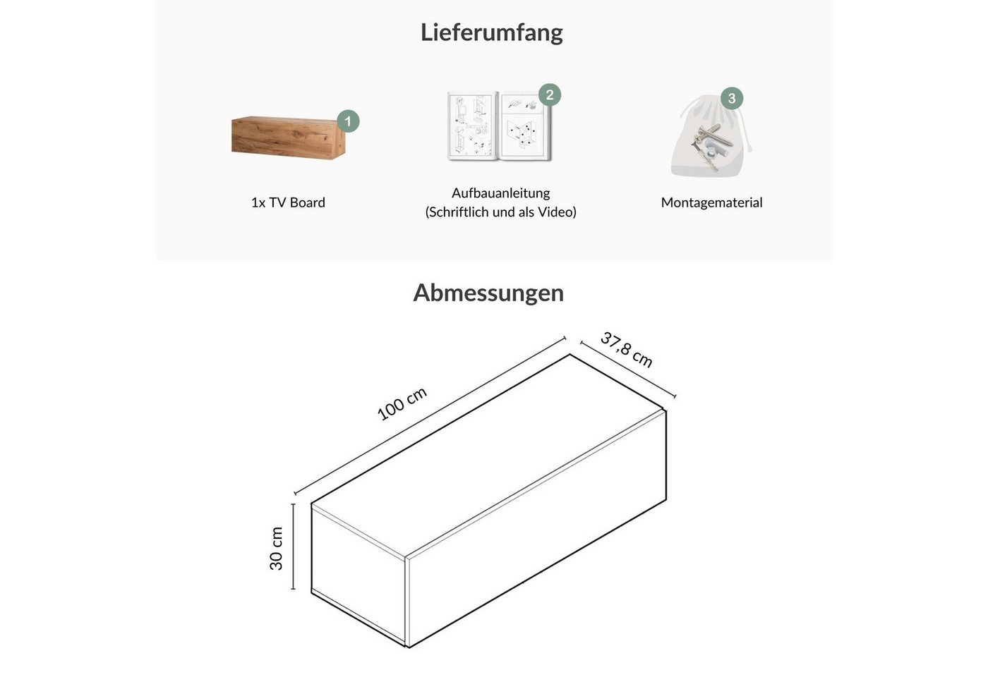 Planetmöbel TV-Schrank West TV-Board, Fernsehtisch 100 cm lang, TV-Lowboard (für Fernseher bis 55 Zoll, TV Schrank viel Stauraum, sideboard hängend, Fernsehschr – Bild 5 von 5