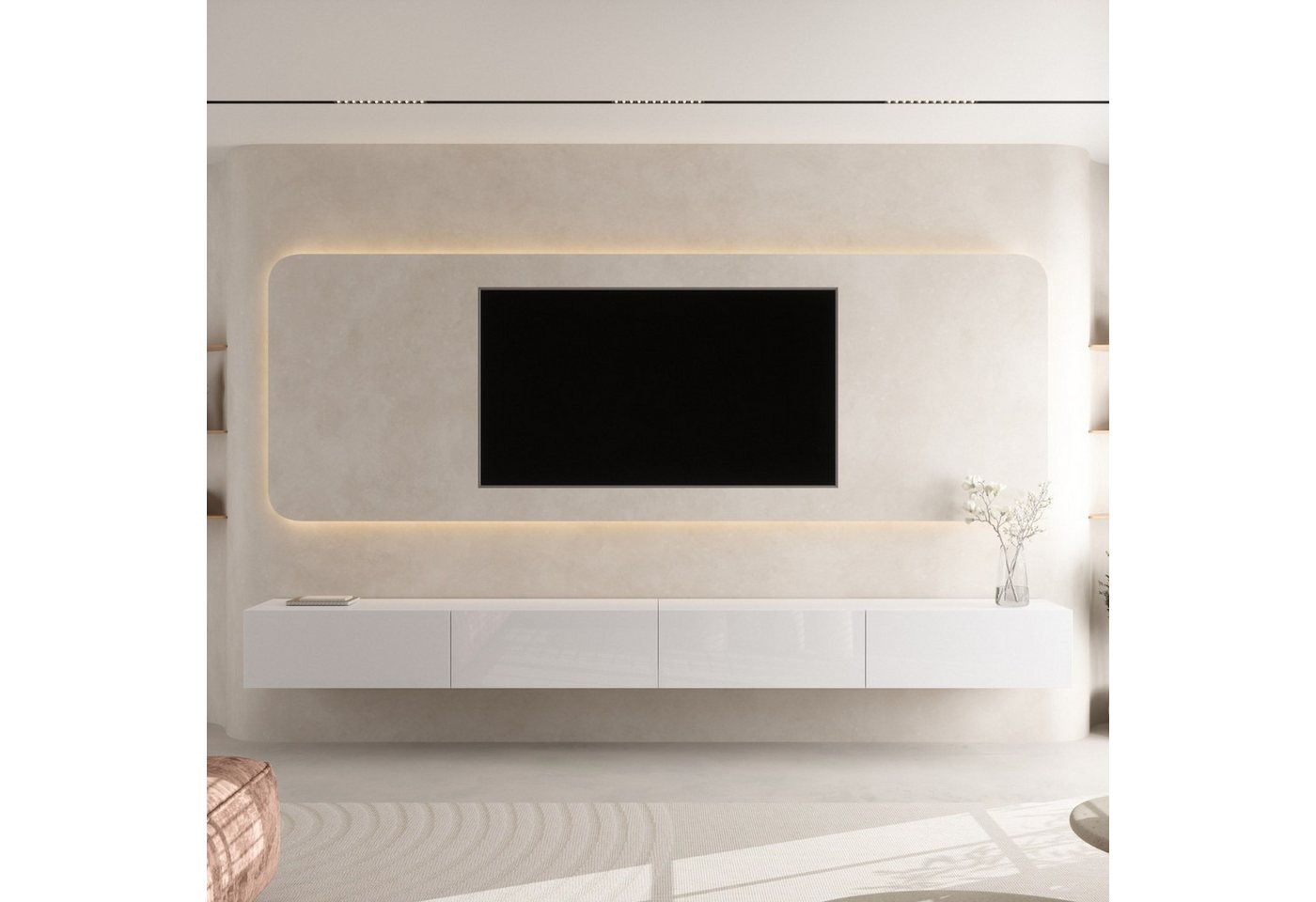 Planetmöbel TV-Schrank West TV-Board, Fernsehtisch 320 cm lang, TV-Lowboard (für Fernseher bis 75 Zoll, TV Schrank viel Stauraum, 2-St., sideboard hängend, Fern – Bild 3 von 5
