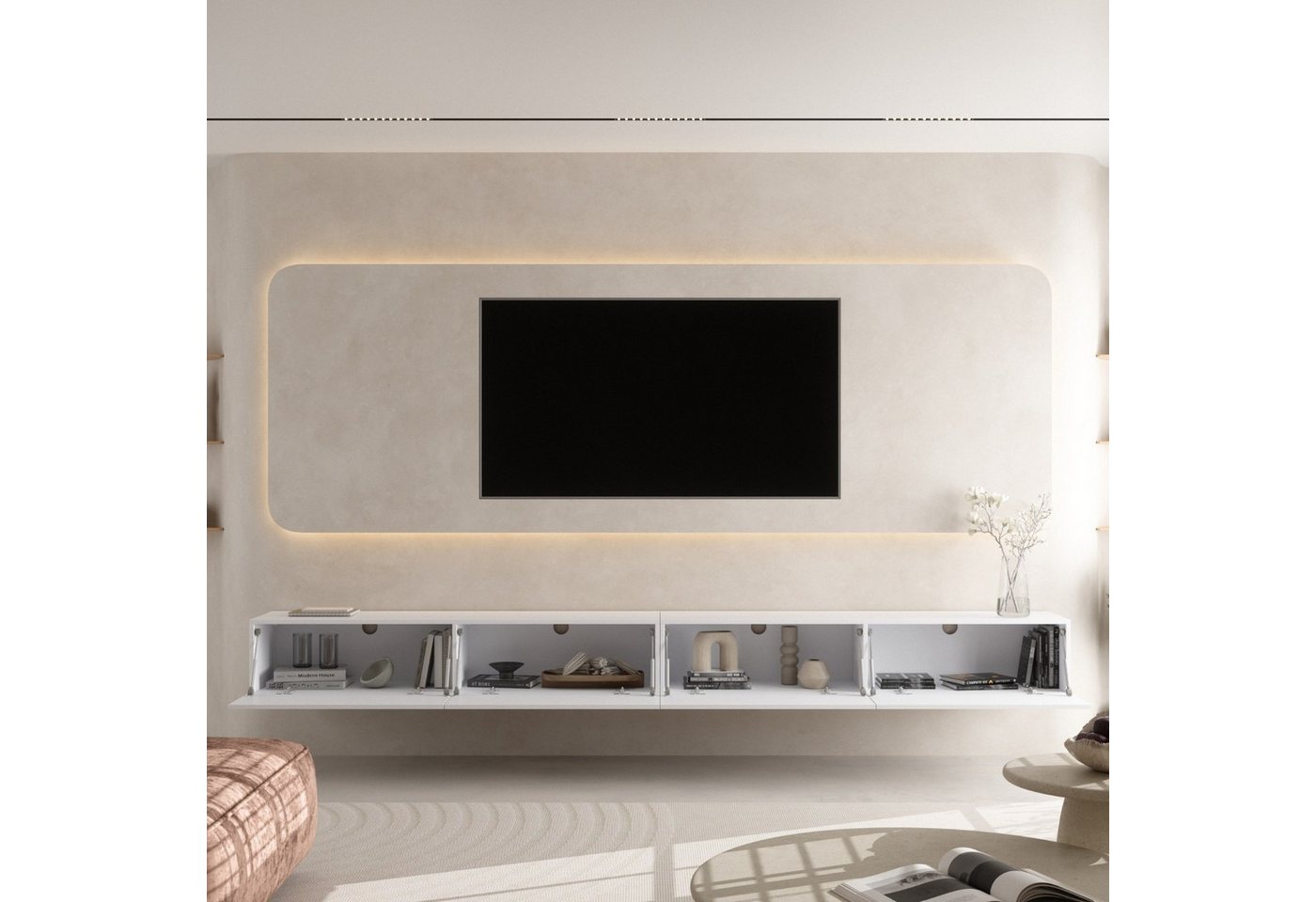 Planetmöbel TV-Schrank West TV-Board, Fernsehtisch 320 cm lang, TV-Lowboard (für Fernseher bis 75 Zoll, TV Schrank viel Stauraum, 2-St., sideboard hängend, Fern – Bild 4 von 5
