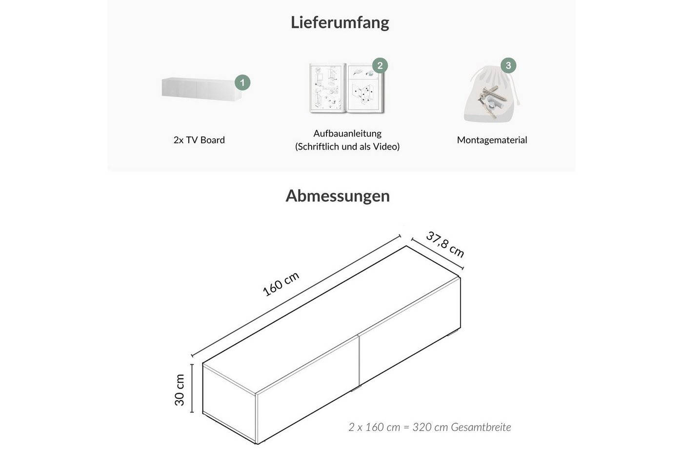 Planetmöbel TV-Schrank West TV-Board, Fernsehtisch 320 cm lang, TV-Lowboard (für Fernseher bis 75 Zoll, TV Schrank viel Stauraum, 2-St., sideboard hängend, Fern – Bild 5 von 5