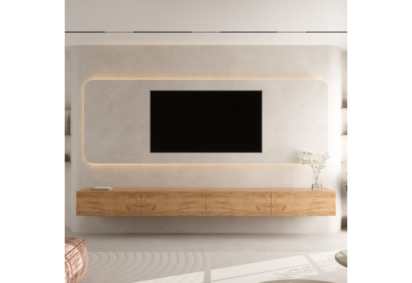 Planetmöbel TV-Schrank West TV-Board, Fernsehtisch 320 cm lang, TV-Lowboard (für Fernseher bis 75 Zoll, TV Schrank viel Stauraum, 2-St., sideboard hängend, Fern – Bild 3 von 5
