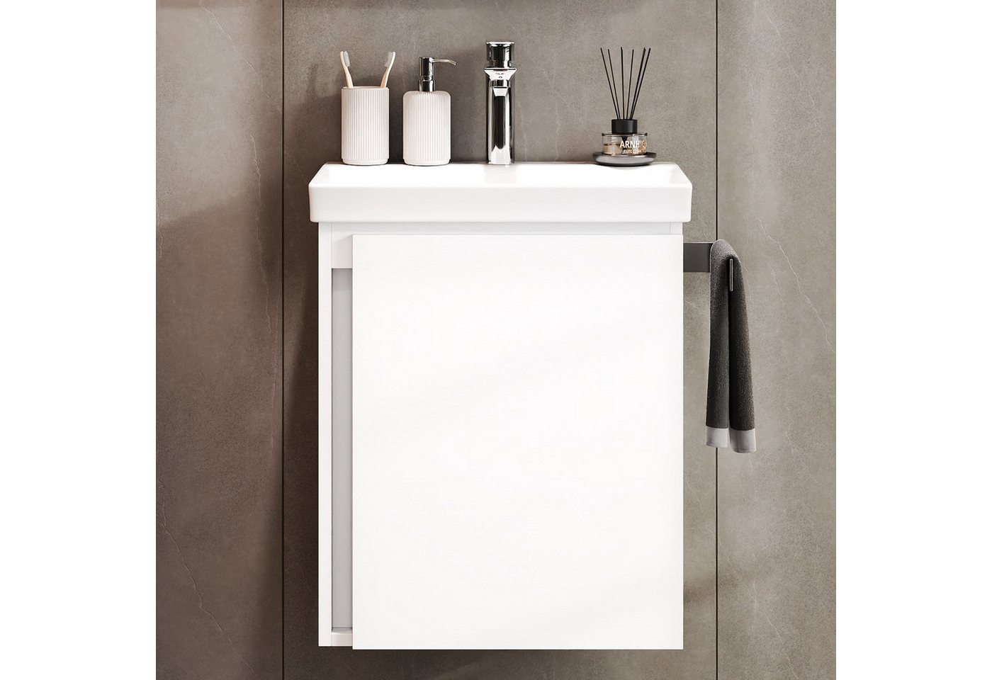 Planetmöbel Waschtisch-Set Unterschrank mit Waschbecken 50cm mit Armatur, (Badezimmerschrank, Waschbecken) – Bild 3 von 5