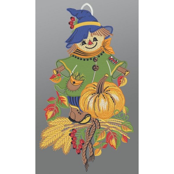 Plauener Spitze® Fensterbild Herbstliche Vogelscheuche, HxB 36x20cm
