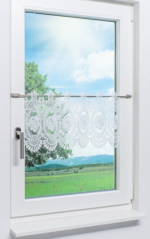 Plauener Spitze® Scheibengardine Blumenspitze (1 St), transparent, HxB 32x42cm – Bild 2 von 4