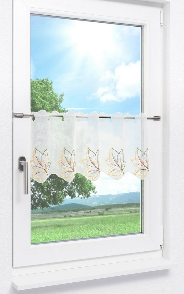 Plauener Spitze® Scheibengardine Herbstblätter (1 St), transparent, HxB 30x48cm – Bild 2 von 4