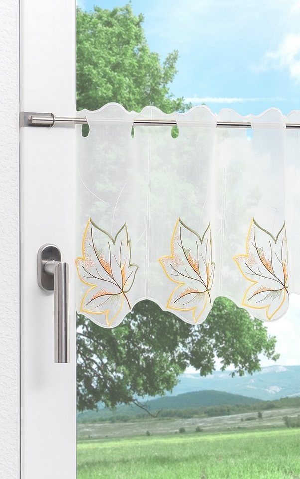 Plauener Spitze® Scheibengardine Herbstblätter (1 St), transparent, HxB 30x48cm – Bild 4 von 4