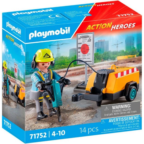 Playmobil® Bauarbeiter mit Meißel (71752), Playmobil Action Heroes Konstruktions-Spielset, (14 St)