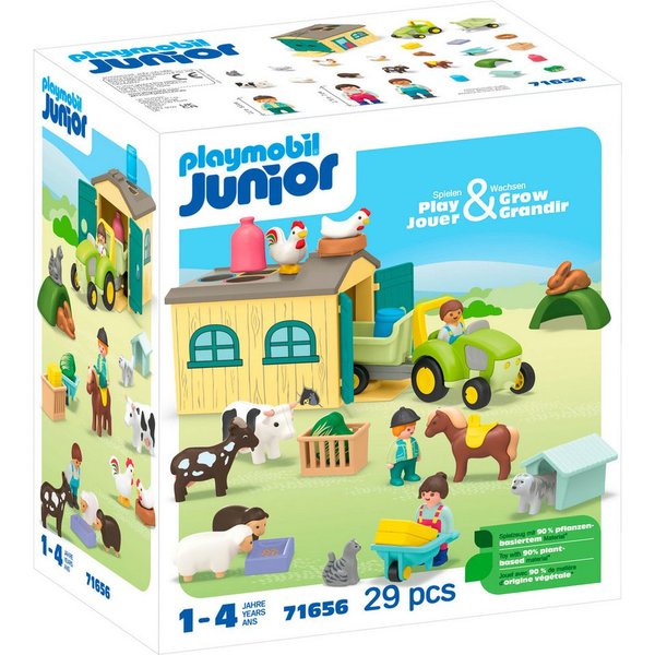 Playmobil® Bauernhof-Abenteuer mit Traktor, Anhänger u. tier. Freunden (71656) Konstruktions-Spielset, (29 St), JUNIOR, Made in Europe
