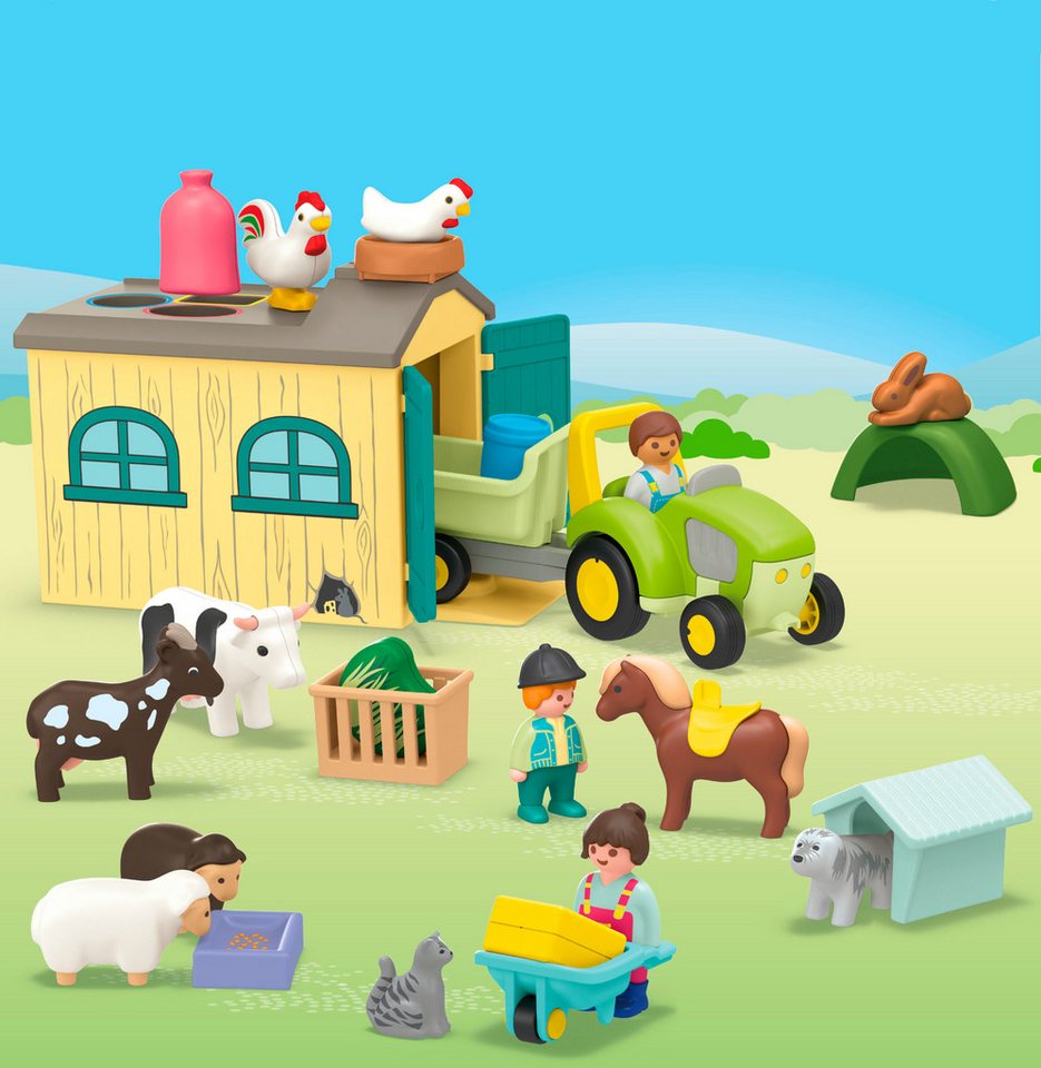 Playmobil® Bauernhof-Abenteuer mit Traktor, Anhänger u. tier. Freunden (71656) Konstruktions-Spielset, (29 St), JUNIOR, Made in Europe – Bild 2 von 5