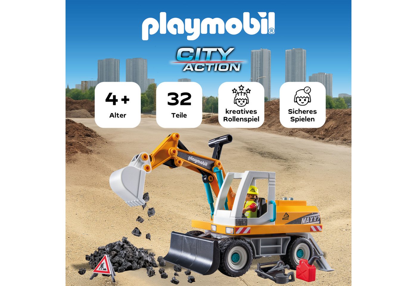 Playmobil® Großer Bagger (71749), Playmobil Action Heroes Konstruktions-Spielset, (32 St), Made in Germany – Bild 2 von 5