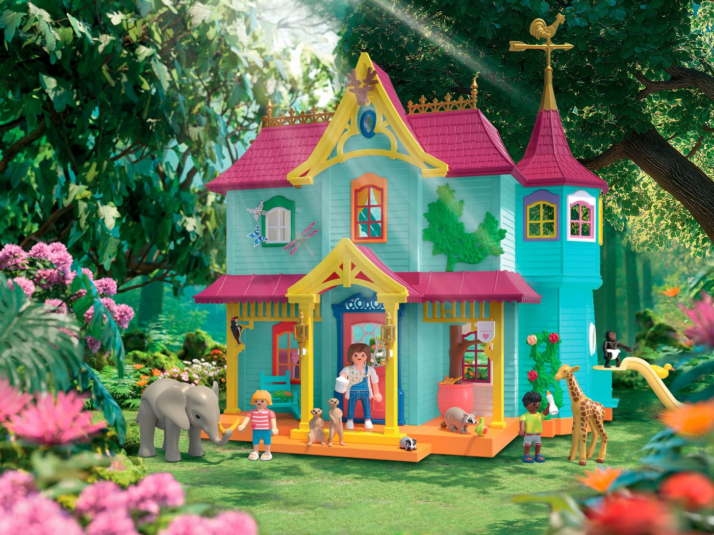 Playmobil® Kunterbunte Tiervilla (71852), Animals & Friends Konstruktions-Spielset, (162 St), Made in Germany – Bild 2 von 5