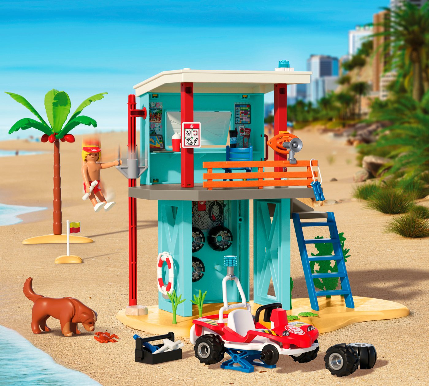 Playmobil® Rettungsturm mit Beach buggy (71903), My Life Konstruktions-Spielset, (125 St), Made in Europe – Bild 3 von 5