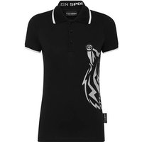 PLEIN SPORT Kurzarm-Poloshirt GLITTER, Größe XS in Schwarz