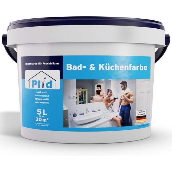 plid Feuchtraumfarbe Bad & Küchenfarbe Badfarbe Küchenfarbe Feuchtraumfarbe Wandfarbe, Schnelltrocknend, Spritzarm, Verarbeitungsfertig