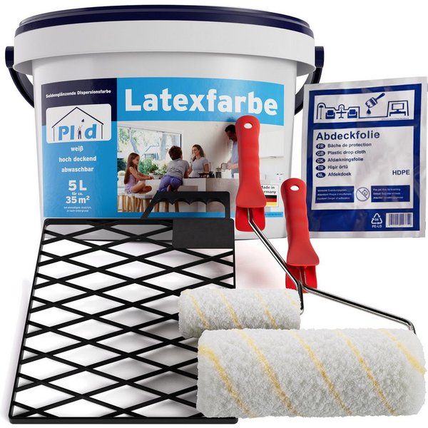 plid Latexfarbe Latexfarbe abwaschbare Wandfarbe Küchenfarbe Innenfarbe Badfarbe, Schnelltrocknend, spritzarm, verarbeitungsfertig