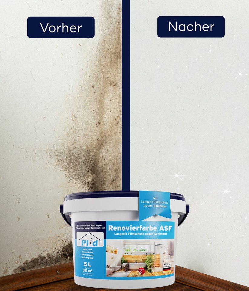 plid Wand- und Deckenfarbe Premium Anti-Schimmel-Set Schimmelschutz Schimmelbekämpfung, Schnelltrocknend, spritzarm, verarbeitungsfertig – Bild 2 von 5