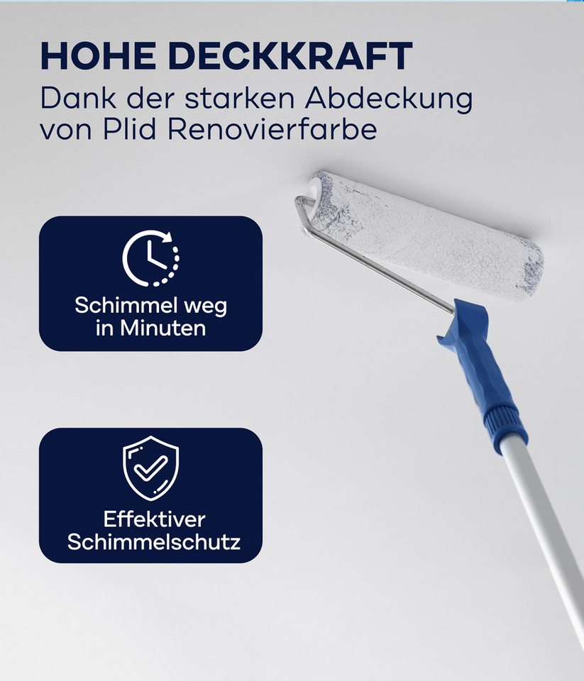 plid Wand- und Deckenfarbe Premium Anti-Schimmel-Set Schimmelschutz Schimmelbekämpfung, Schnelltrocknend, spritzarm, verarbeitungsfertig – Bild 3 von 5