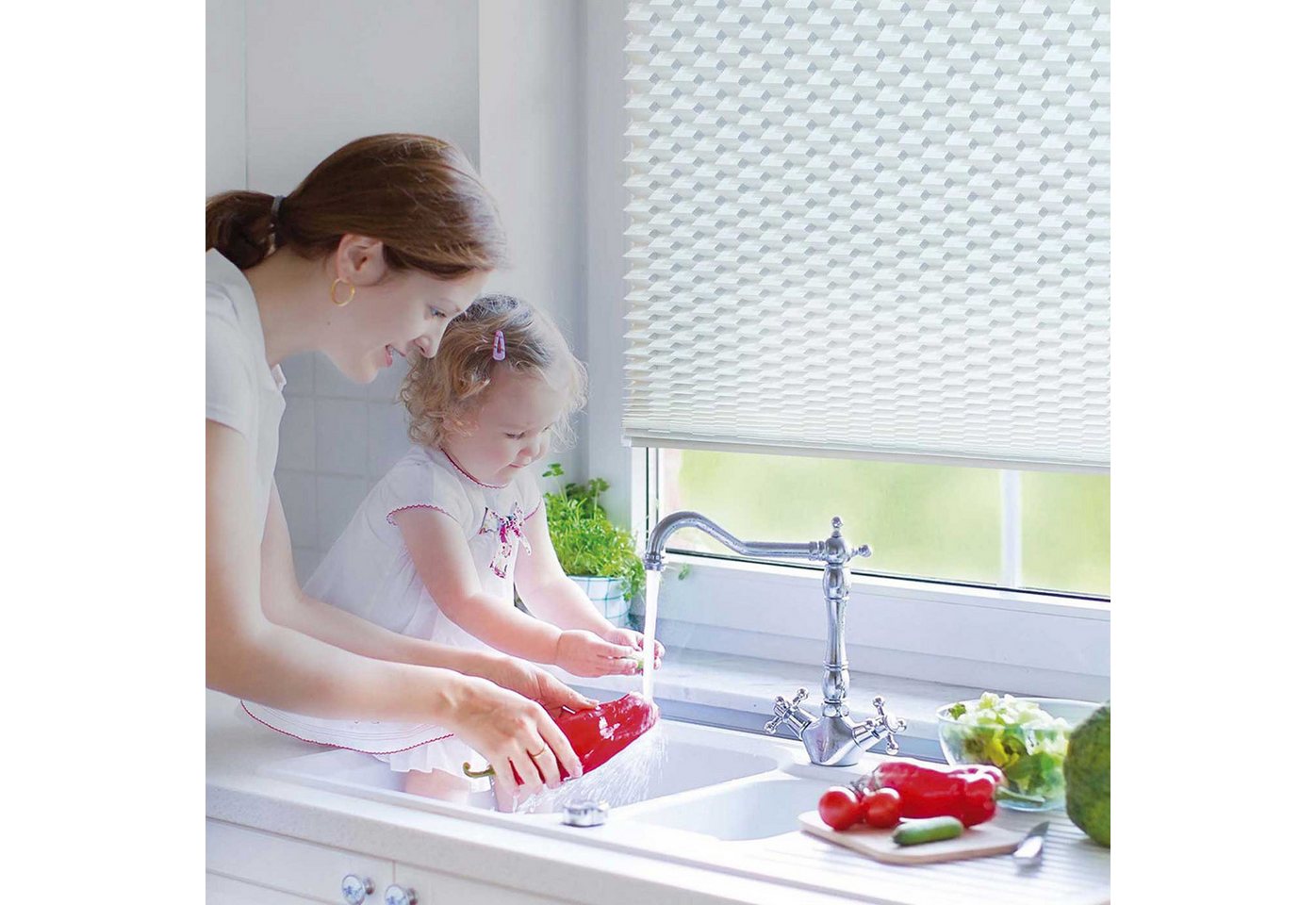K-HOME Plissee Diamantplissee von K-home, 3D-Effekt, patentiertes Design, Lichtschutz, ohne Bohren, verspannt, Klemmfix – Bild 4 von 5