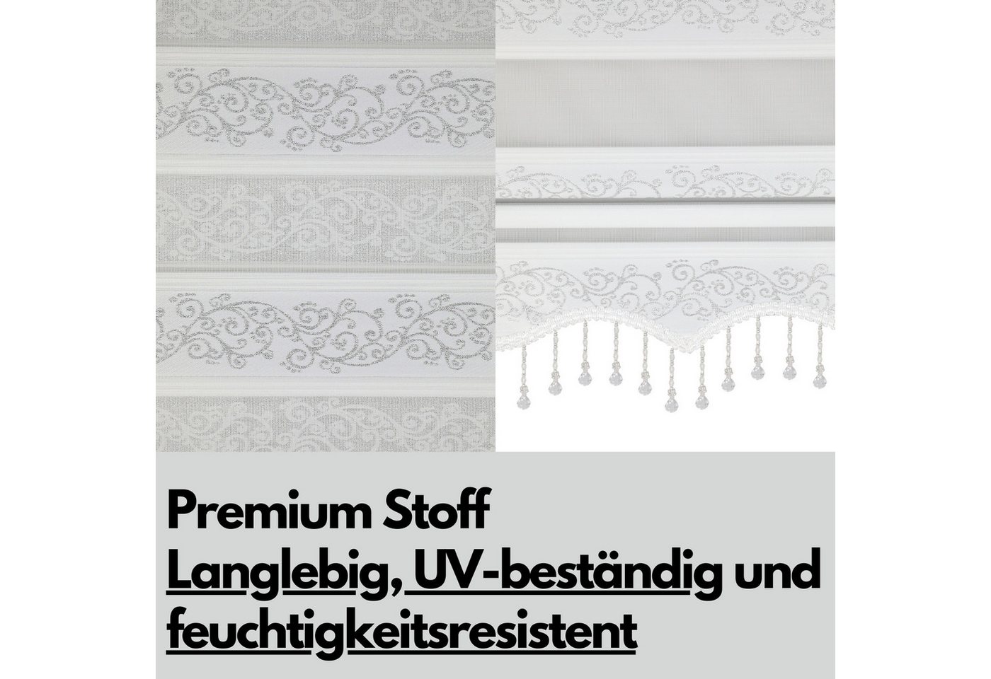 Doppelrollo Duorollo Doppelrollo mit Kassette Rankenmuster und Perlen Höhe: 250 cm, Plisseeonline, blickdicht, Deckenmontage, Freihängend, Deckenmontage mit Cli – Bild 3 von 5