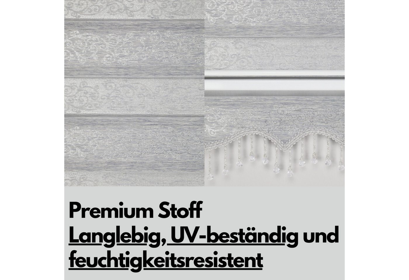 Doppelrollo Duorollo Doppelrollo mit Kassette Rankenmuster und Perlen Höhe: 250 cm, Plisseeonline, blickdicht, Deckenmontage, Freihängend, Deckenmontage mit Cli – Bild 3 von 5