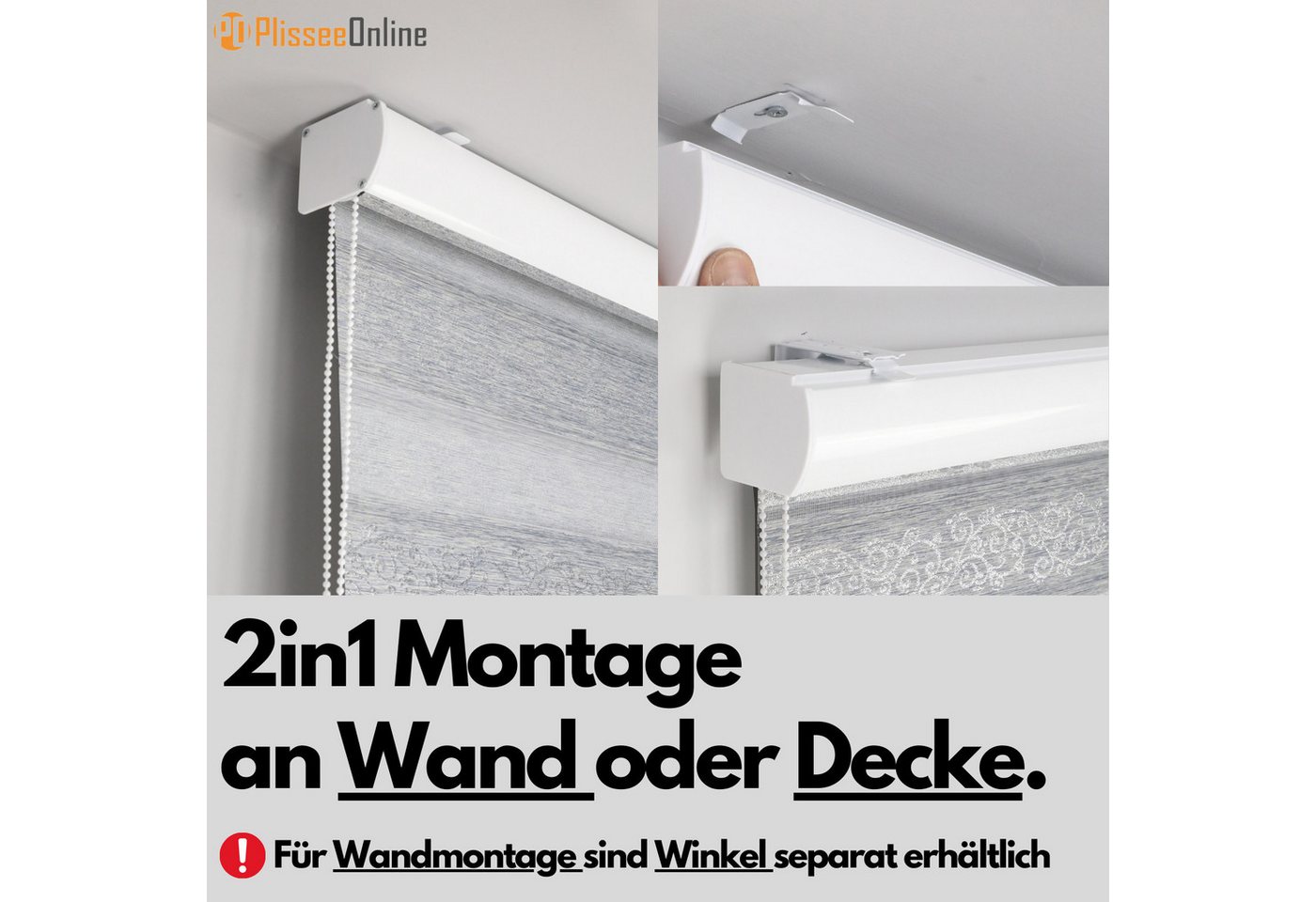 Doppelrollo Duorollo Doppelrollo mit Kassette Rankenmuster und Perlen Höhe: 250 cm, Plisseeonline, blickdicht, Deckenmontage, Freihängend, Deckenmontage mit Cli – Bild 5 von 5